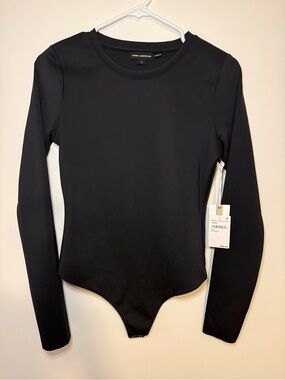 Good American Black Long-Sleeve Crew Bodysuit